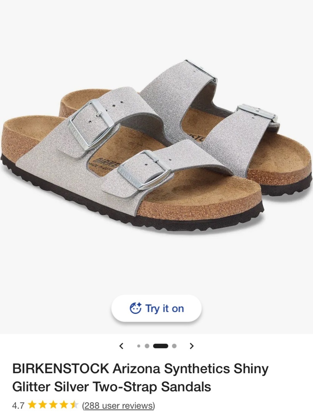 BIRKENSTOCK Arizona Shiny Glitter Silver Two-Strap Sandals 39 8 8.5